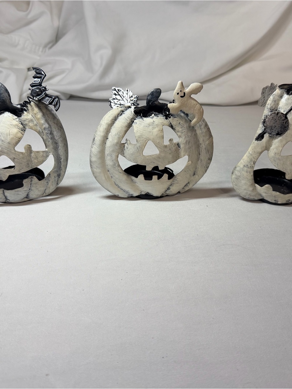 Halloween Metal Pumpkin Accent - White Ghost Jack-O'-Lantern tea light holders